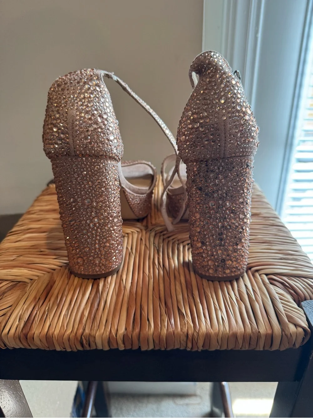 Madden Girl Rose Gold Crystal Platform Block Heels size 8